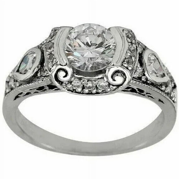 Art Deco Half Bezel Set Round Diamond Ring 14K White Gold Over 2.1 Ct Diamond