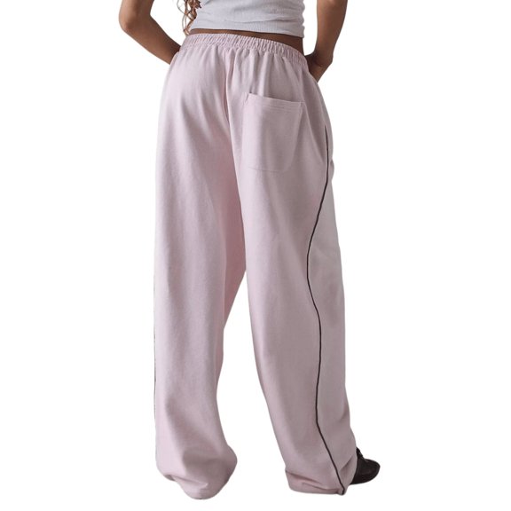 Women'S Drawstring Sweatpants Low Rise Baggy Wide Leg Pants with Pockets Pink L