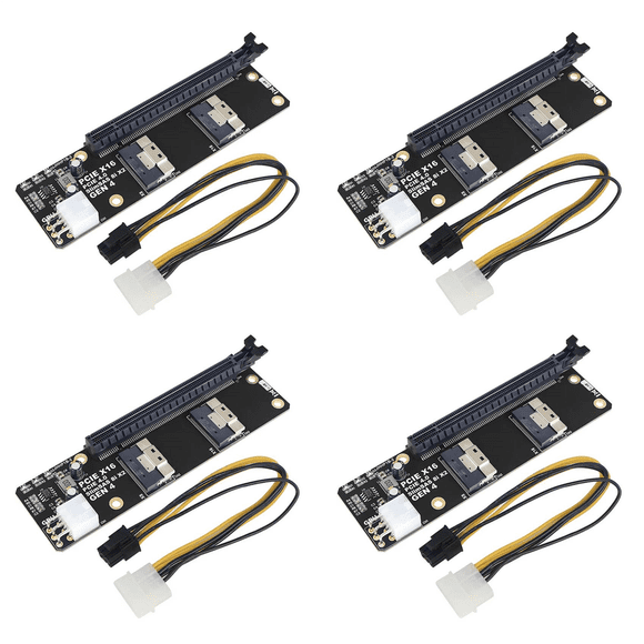 4X 2 Port SlimSAS 8i X2 to PCIe 4.0 X16 Slot Adapter Card SFF8654 Riser Card GEN4 6Pin,4 set x PCIe4.0x16 slot adapter board,Black