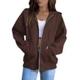thumbnail image 2 of larppty Womens Drawstring Zip Up Hoodies Casual Long Sleeve Hoodie Jacket Lightweight Pullover Sweatshirts Tops with Pocket (Brown, M), 2 of 4