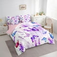 thumbnail image 3 of Homewish Teens Female Women Flying Gradient Butterflies Bedding Comforter Set 7 Pieces,Chic Purple Floral Flowers Full Bedding Set Lightweight,Spring Garden Fitted Sheet Flat Sheet, 3 of 8