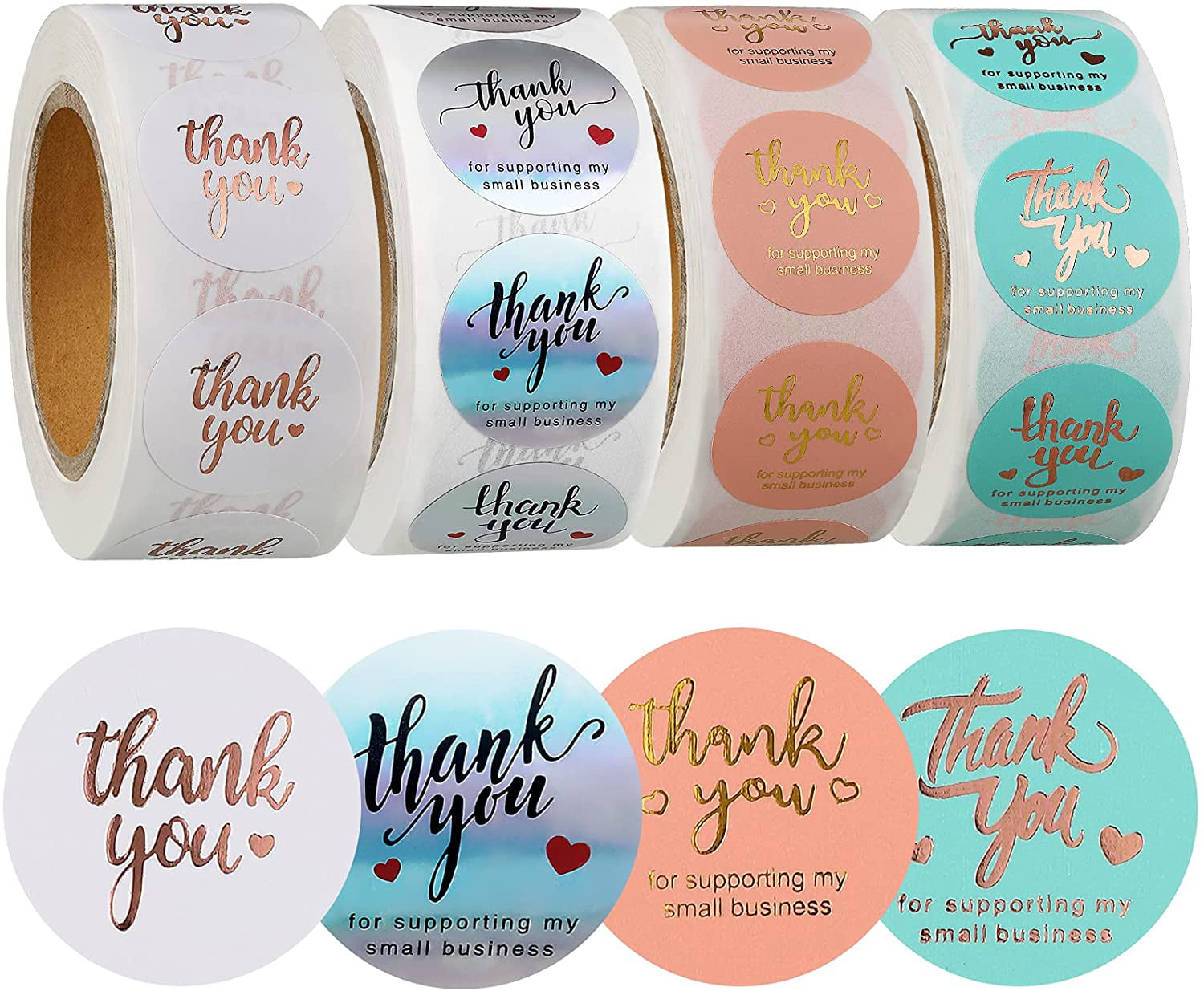Thank You Stickers Labels for Small Business，4 Rolls 2000 Pieces ，Thank You for Supporting My Small Business Stickers for Gift Bags Packaging/Envelopes/Bubble Mailers，1 Inch，500 Pieces Each Roll 