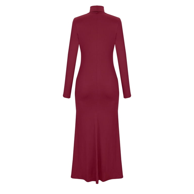 FAIWAD Womens Turtleneck Long Sleeve Maxi Dress Elegant Slim Stretch Long  Dress Basic Party Long Pencil Dress - Walmart.com