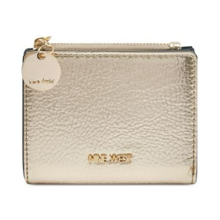 Nine West Mini - Nine West Mini Metallic Gold Card Case Wallet Pebbled Faux Leather Snap