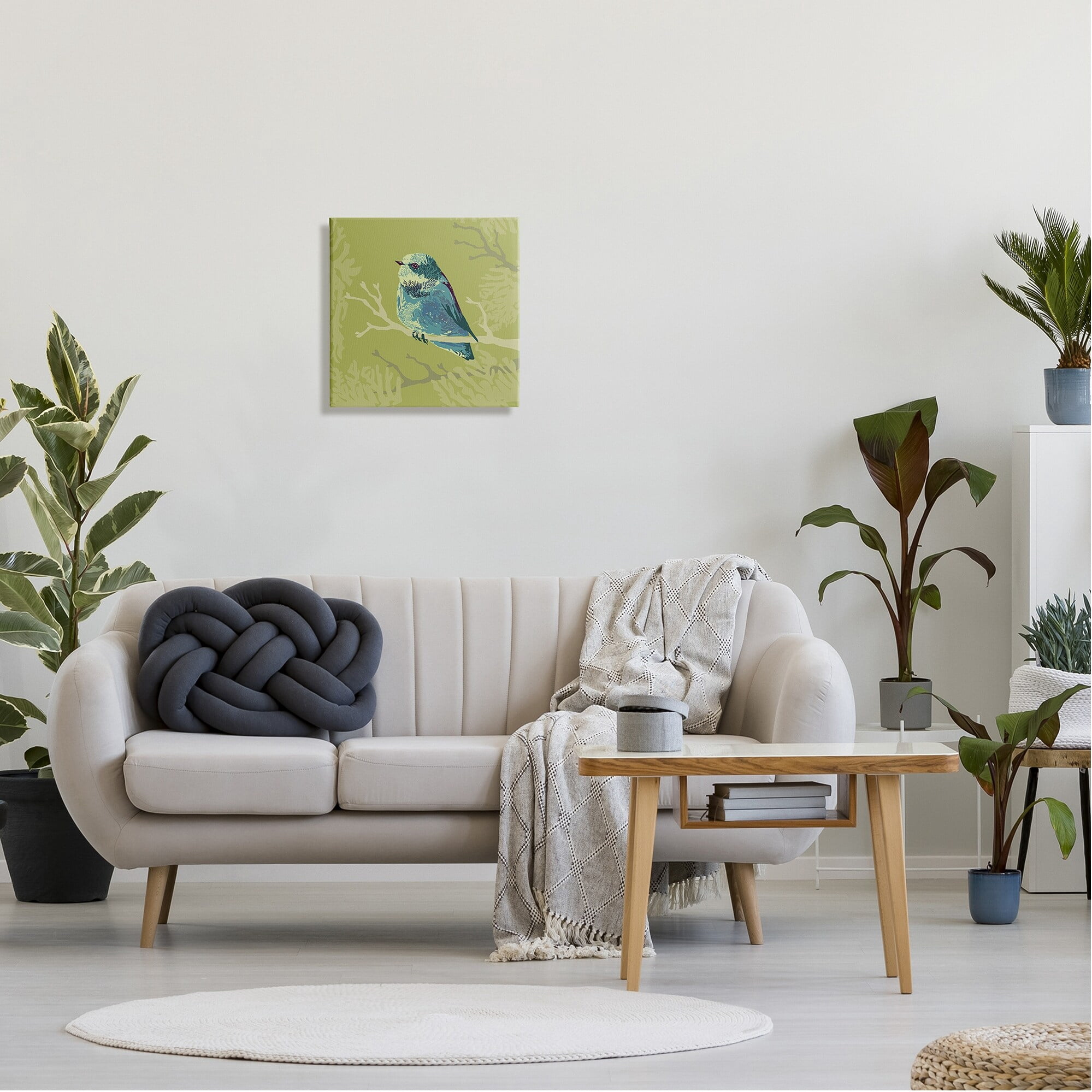 Stupell Industries Small Blue Bird Perched Modern Layered Botanicals Graphic Art Gallery Wrapped Canvas Print Wall Art, Design by Verbrugge Watercolor