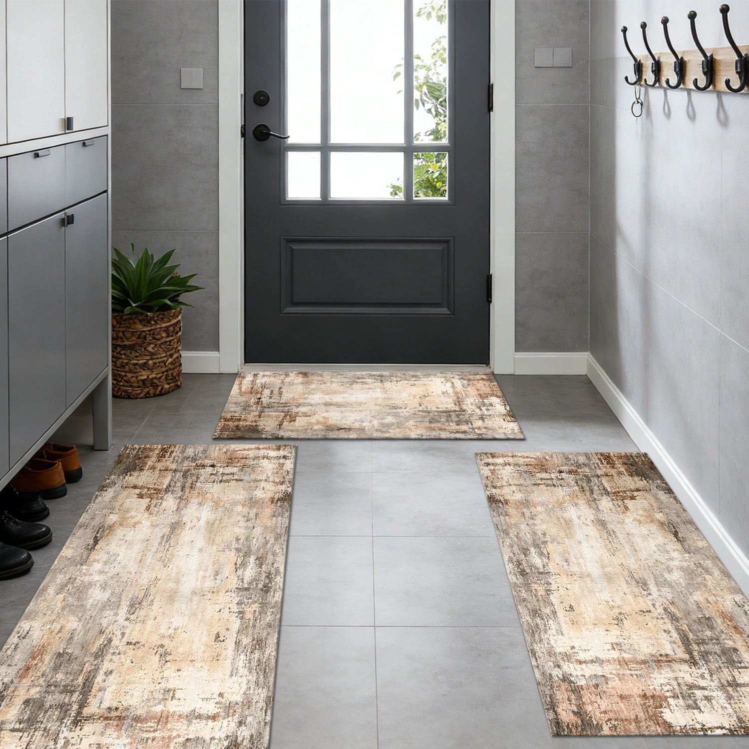 3 Piece Kitchen Rug Set, Non-Slip And Washable, Abstract Pattern Kitchen Hallway Rug, Soft And Comfortable, Suitable For Sinks, Floors, Entrances, Hallways and Bathrooms