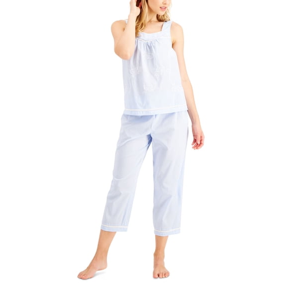 allbrand365 designer brand Cotton Embroidered Capri Pajama Set Womens