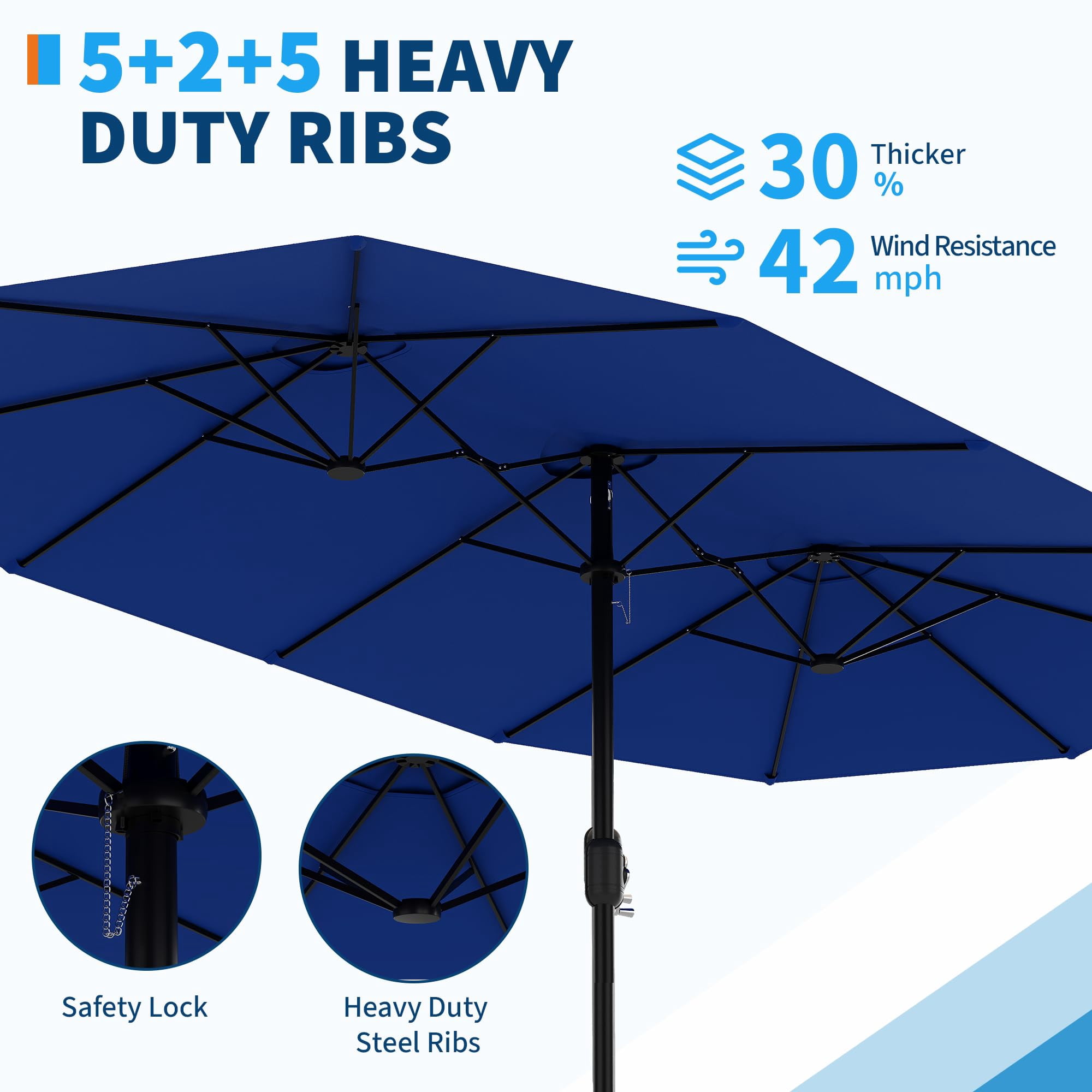 Garvee 15ft Double-Side Large Patio Umbrellas with Base Included, Rectangular Outdoor Pool Table Umbrella, UV Protective, Outside Market Umbrellas for Poolside Lawn Backyard Deck
