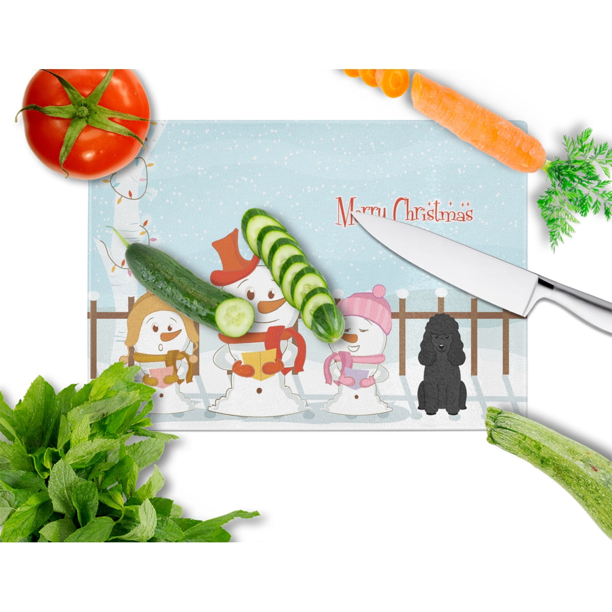Caroline's Treasures Merry Christmas Carolers Poodle Black Glass Cutting Board Large
