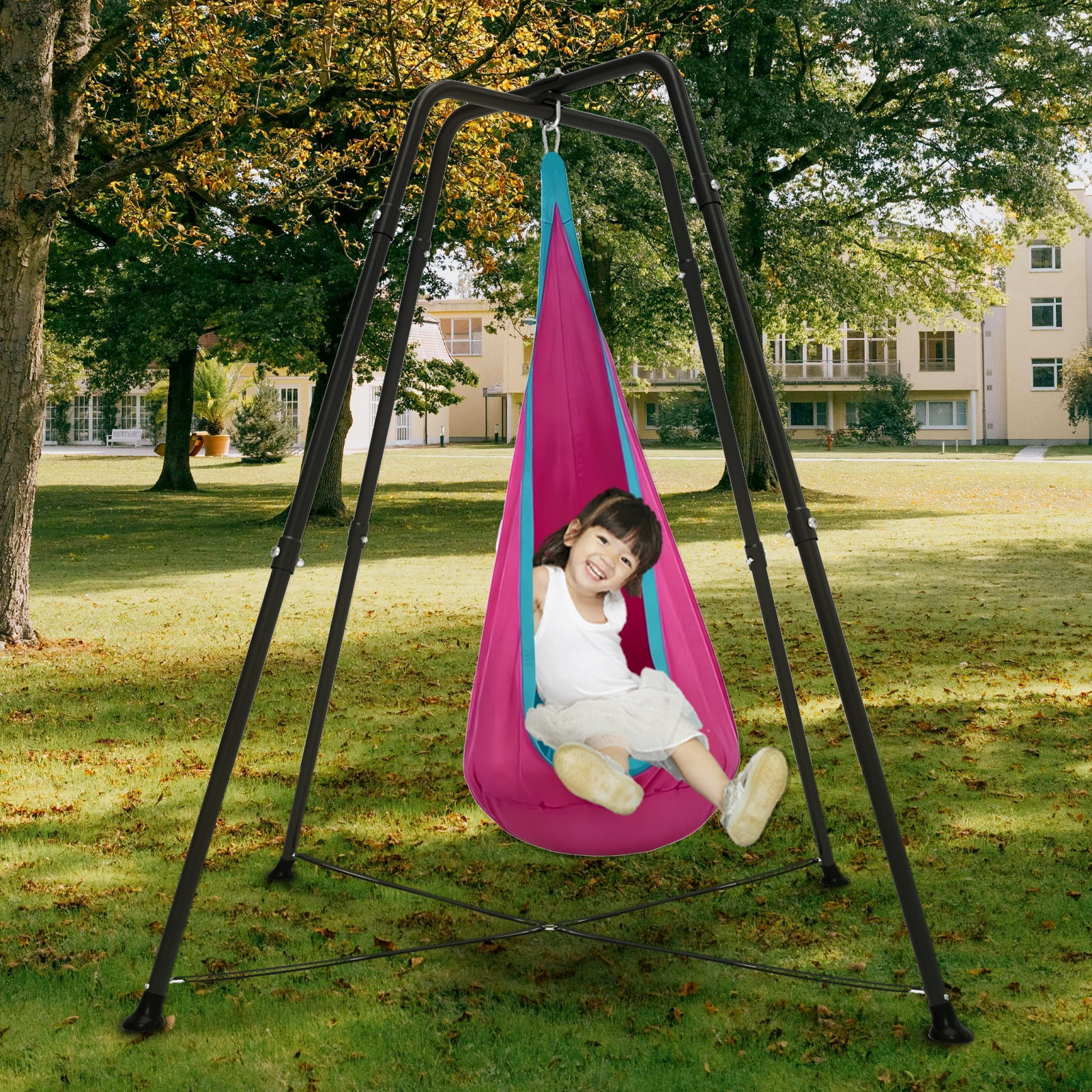 G TALECO GEAR Sensory Swing with Stand, Swing Frame with Pod Swing, Hammock Chair with Stand for Adults Outdoor, X-Shaped Swing Set for Backyard, Indoor Swing for Kids 330LBS, Deep Pink Gradient