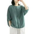 thumbnail image 1 of Blusa holgada de manga corta para mujer - Algodón y lino, cuello en V, ropa informal de verano/para el trabajo - Tallas M-XXXXL, 1 of 4
