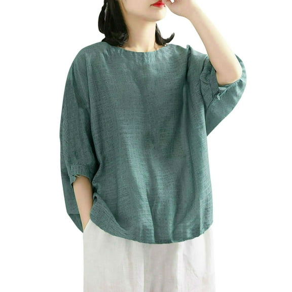 Women's Loose Fit Short Sleeve Blouses Summer Casual Cotton Linen Tops Shirts