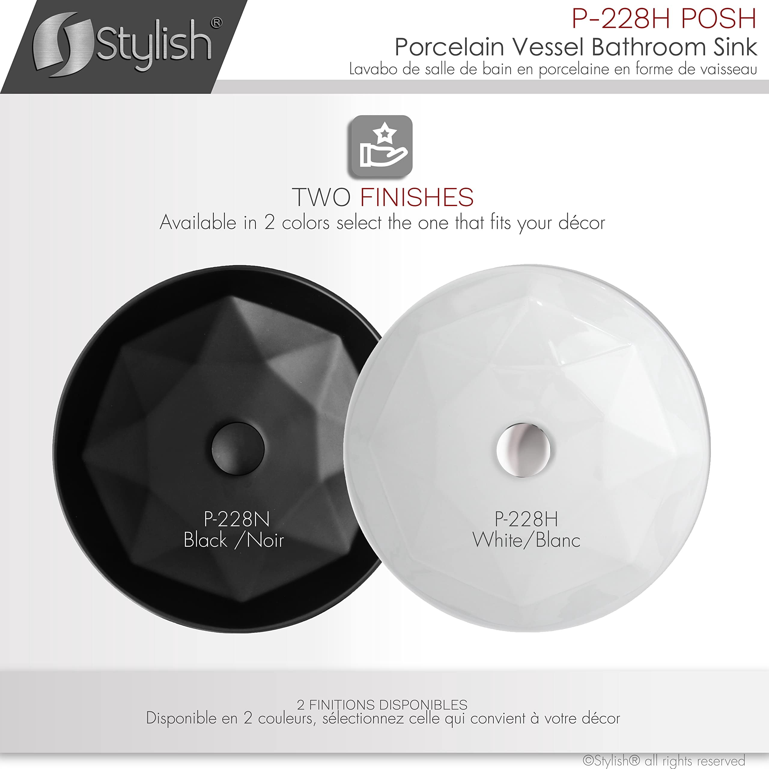 Stylish Vessel 16" White Porcelain Round Bathroom Sink P-228H