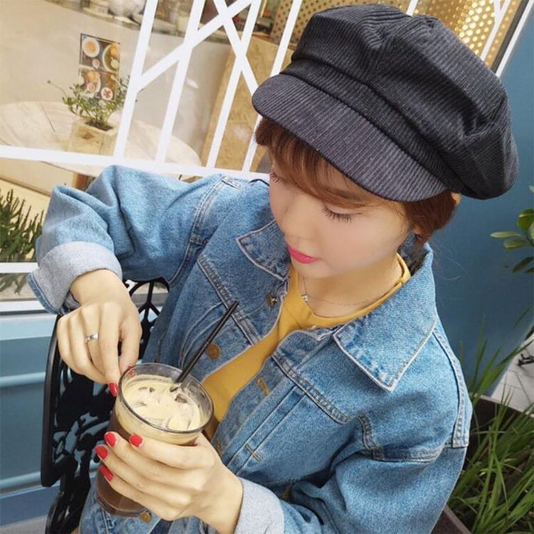 Corduroy Newsboy Cap for Women - Soft Vintage Autumn Winter 