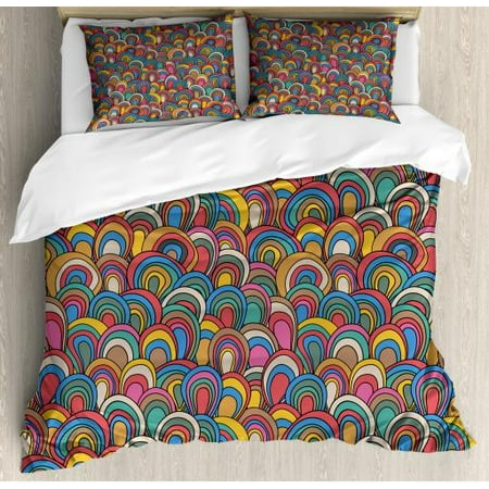 Colorful King Size Duvet Cover Set Nautical Wave Inspired Pattern