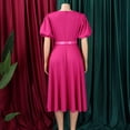 thumbnail image 5 of AURA Womens High Waist A Line Midi Dress Puff Sleeve Round Neck Solid Color Belted Elegant Summer Dress with Zipper, 5 of 10
