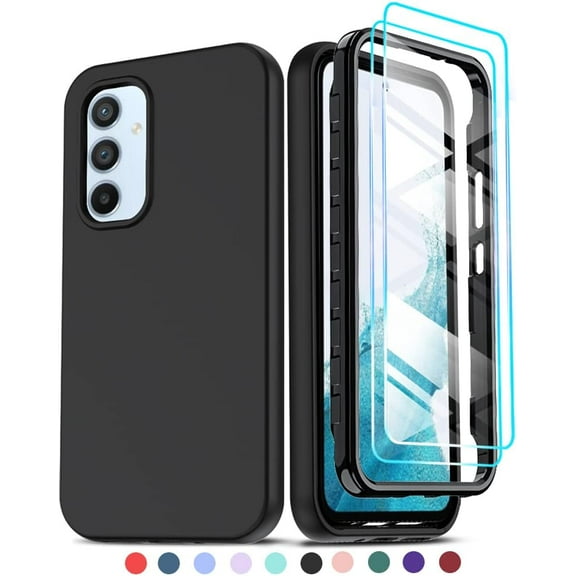 for Samsung Galaxy A54 5G Case: Samsung A 54 5G Case with [2 x Tempered Glass Screen Protector], Full-Body Shockproof Soft Liquid Silicone Protective Phone Cover Case for Galaxy A54, Black