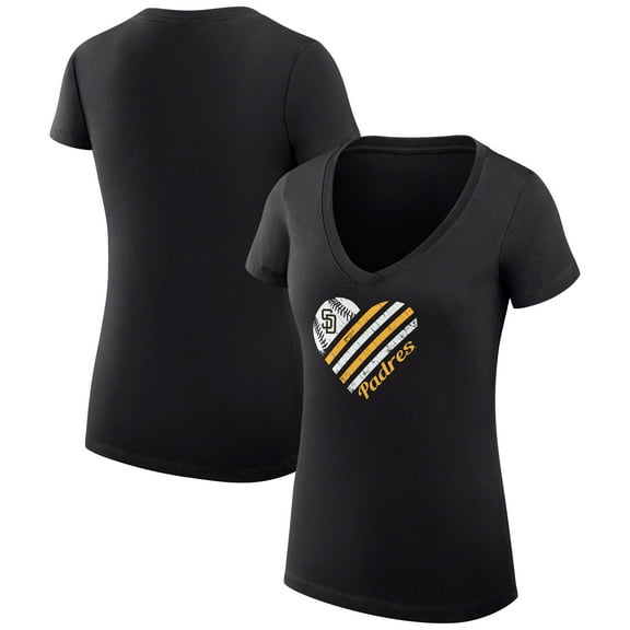 Women's G-III 4Her by Carl Banks  Black San Diego Padres Super-Slim Fit Lightweight Heart V-Neck T-Shirt