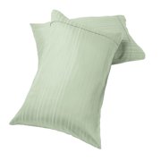 Green Satin Stripe Cotton Rich Pillowcase Set-1000 TC Standard 21" X 30" Size-Strong 4" Z Hem finish-Breathable Ultra-Soft Luxurious Feel-Made For Sound Sleep From Manhattan-Fisher West New York