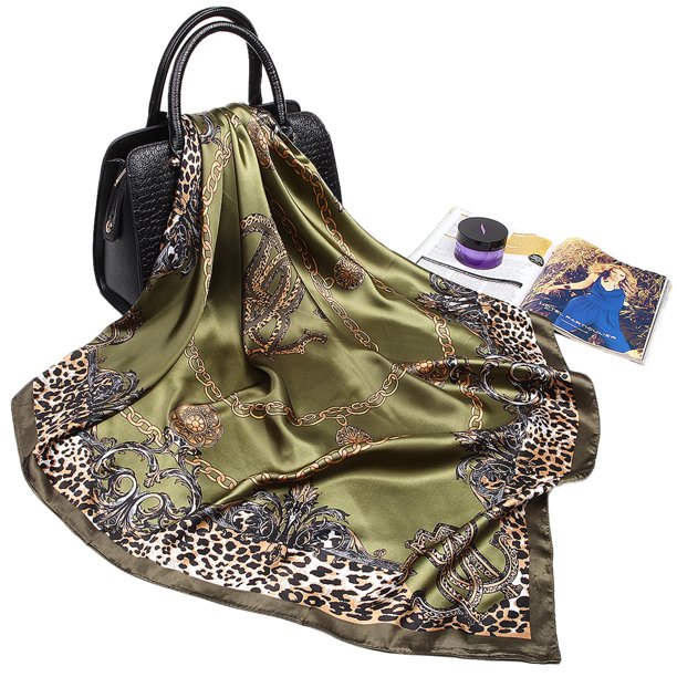 Dewadbow Dewadbow Women´s Leopard Silk Satin Square Scarves Office