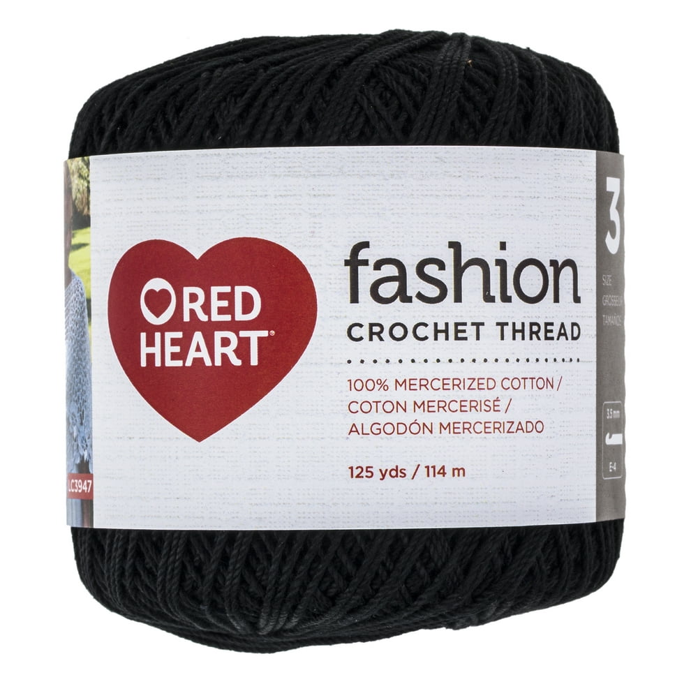 Red Heart Black Crochet Thread, Size 10