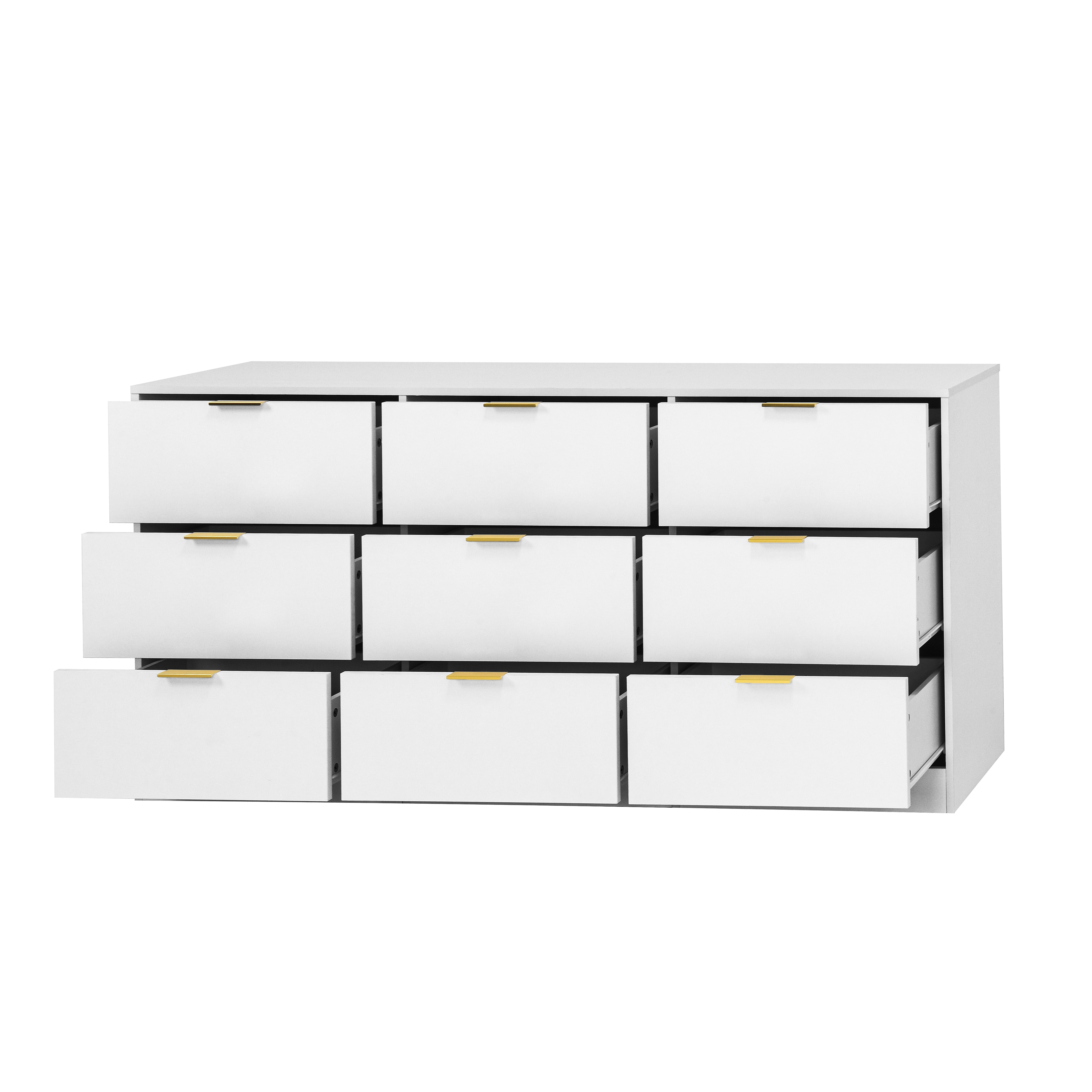 Mintazer 9 Drawers Dresser, 63" Large Deep Storage Chest of Drawers with Gold Metal Handles for Entryway Bedroom Living Room Hallway, White