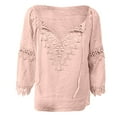 thumbnail image 4 of Summer Tops for Women Lace Patchwork 3/4 Sleeved V-Neck T Shirts Basic Casual Loose Fit Going Out Workout Blouses Outfits, 4 of 4