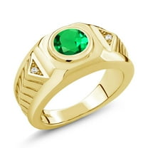 Gem Stone King Men's 18K Yellow Gold Plated Silver Round Green Simulated Emerald Ring (1.68 Cttw, Available in Size 7, 8, 9, 10, 11, 12, 13)