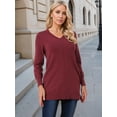 thumbnail image 2 of DARING DIVA V Neck Long Sleeve Chunky Knit Pullover Sweater S Wine Red, 2 of 8