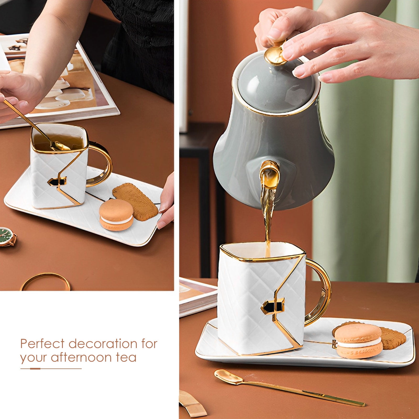 MVSR Coffee Mug Set Tea Cup Handbag Styling Ceramic Coffee Cup  Cappuccino Cup Cute Cups with Spoon, 310ml (Black): Cup & Saucer Sets