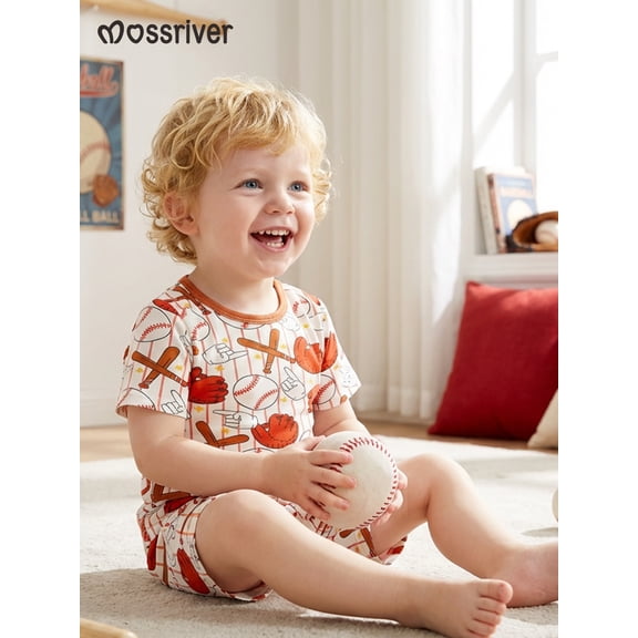 MOSSRIVER Bamboo Short-Sleeve Baby Pajama Pink Baseball Sports Print