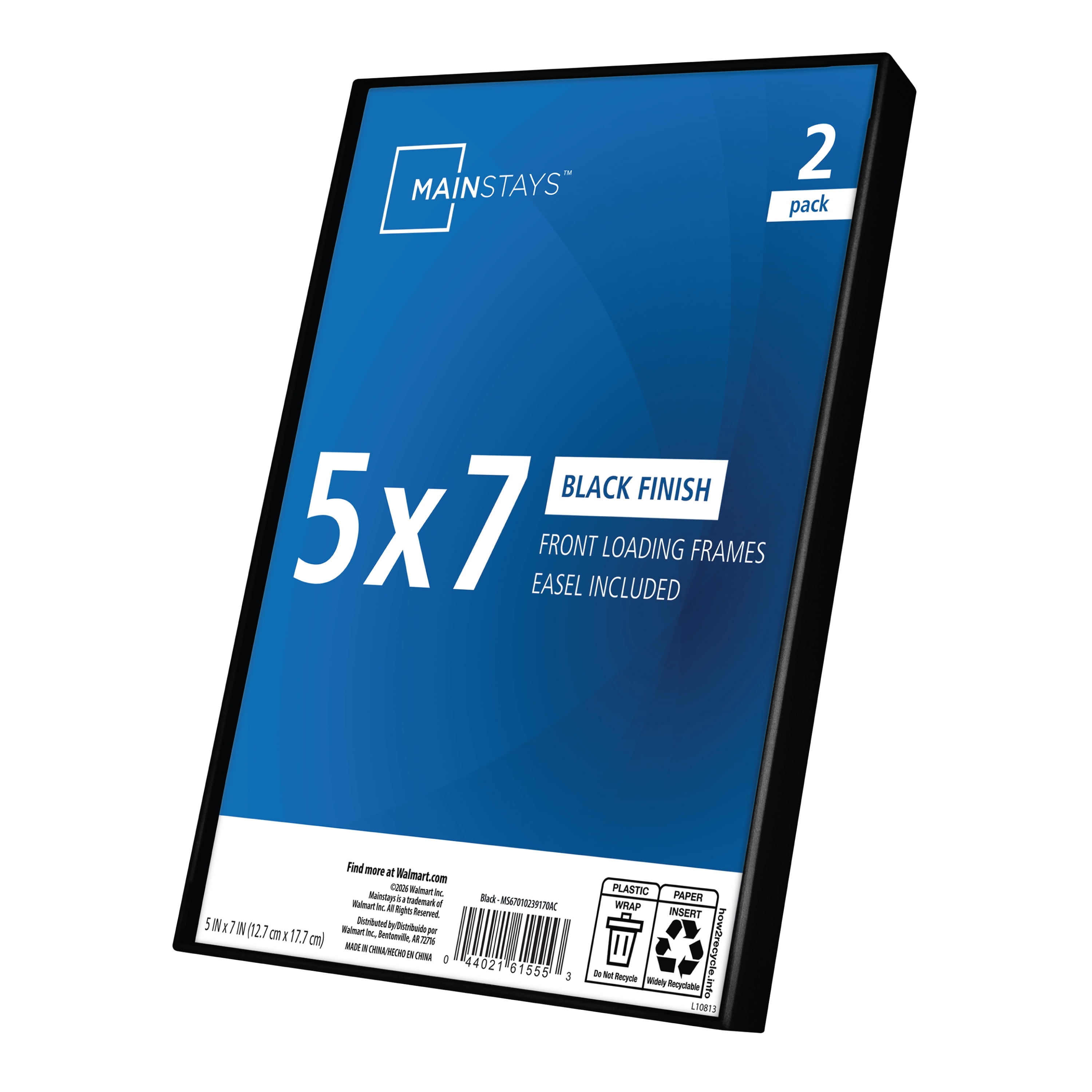 Mainstays 5x7 Picture Frame Black Front Loading Wall or Tabletop Photo Frame, Set of 2