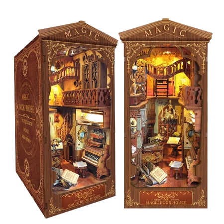 Strucwood DIY Book Nook Kit Magic Book House Wooden Puzzles with LED Dust Cover 3D Crafts Hobbies Gifts for Adults(SQ-06)