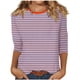 thumbnail image 1 of Camisetas de Manga Corta para las Mujeres a Rayas Impresas de Tres Cuartos de Manga, Cuello Redondo Casual Top, 1 of 5