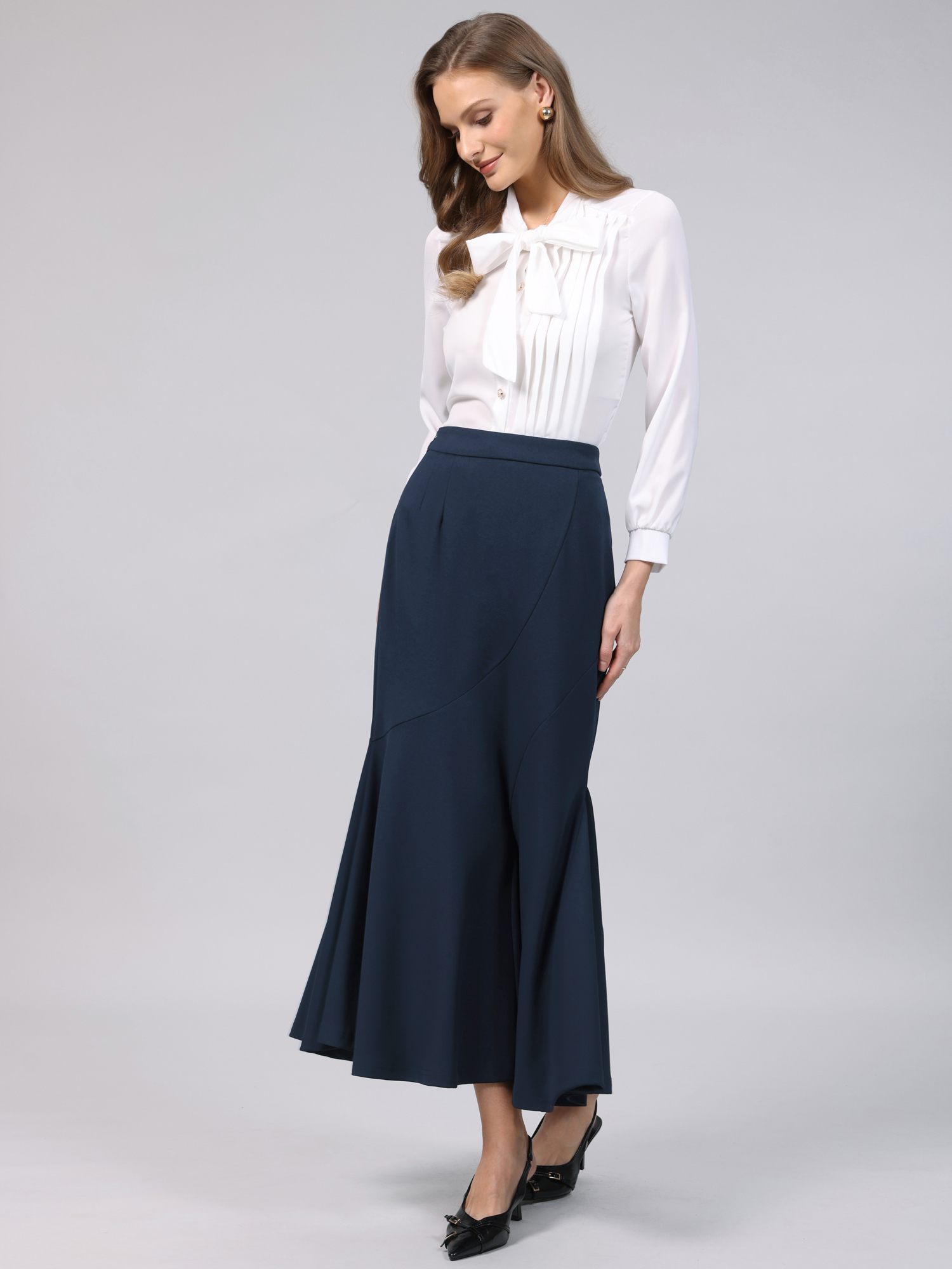 DARING DIVA Women's Fishtail Long Skirt High Work Maxi Mermaid Skirts S Navy Blue