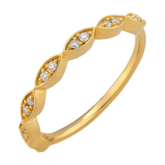 SOLITAIRE JEWELS 10K Yellow Gold Vintage Marquise Design 0.12Ct Round Moissanite Eternity Wedding Band