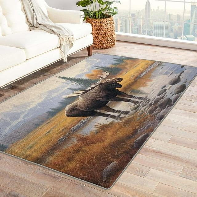 Moose Rugs for Cabin - 6x9 Rug - Moose Rug - Wildlife Area Rug - Wild Animal Rugs - Forest Animal Carpet