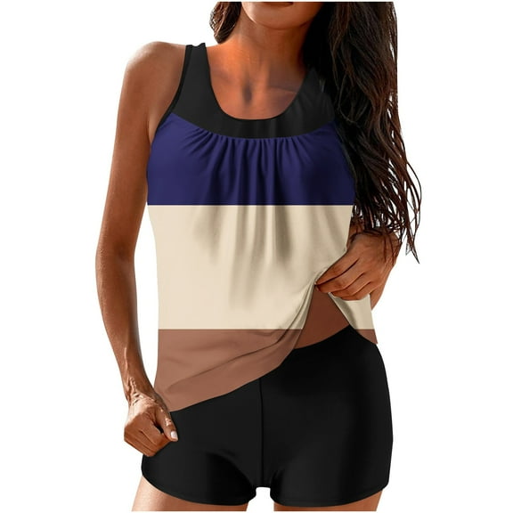 Atogsazn Women's Two Piece Tankini Set Casual Crewneck Bathing Suit Loose Beach Swimsuit Clothes Swimwear 01-Light Blue XXL