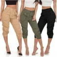 thumbnail image 3 of Women Cropped Pants Solid Color Side Pockets High Waist Cargo Pants Bottoms, 3 of 3