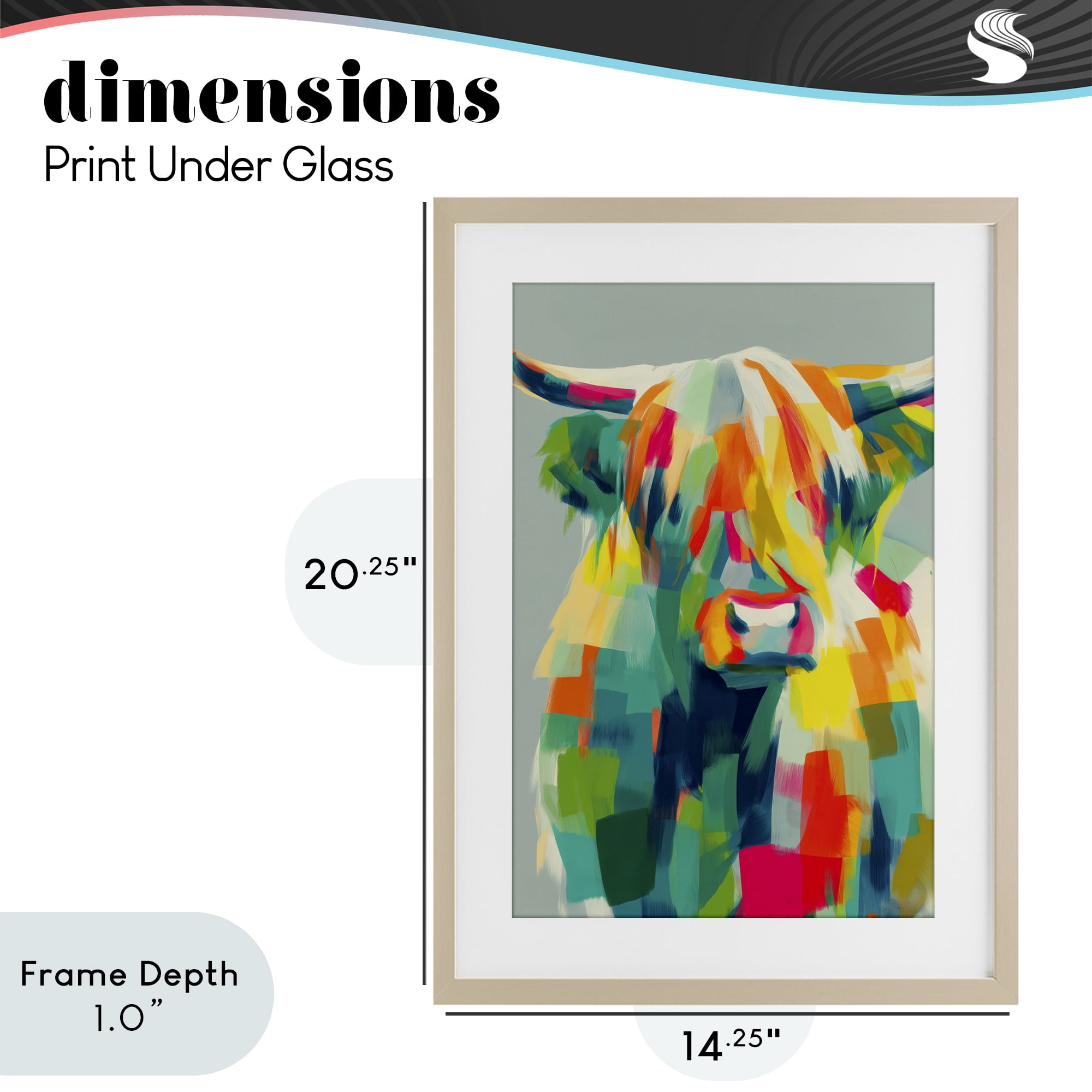 Stupell Industries Highland Cow Abstract Patchwork Birch Framed Print Under Glass, design by Chromatic Storm Studio