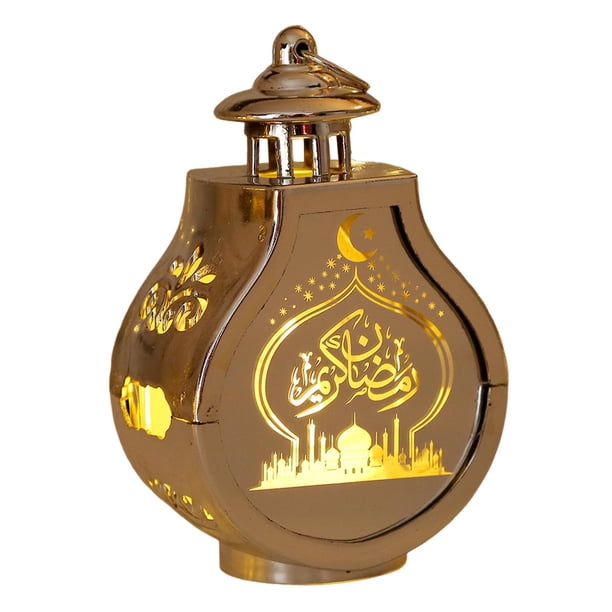 Linterna LED colgante decorativa para Ramadán, linterna Eid Mubarak, linterna de vela para Ramadán, para festivales, salas de estar y interiores. Plata