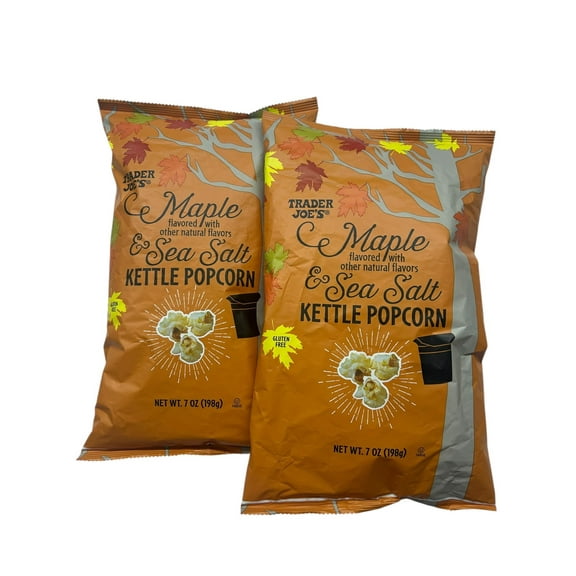 2-Pack Trader Joe's Maple Flavored Sea Salt Kettle Popcorn, Sweet & Salty Popcorn Snack, 7 oz Bags