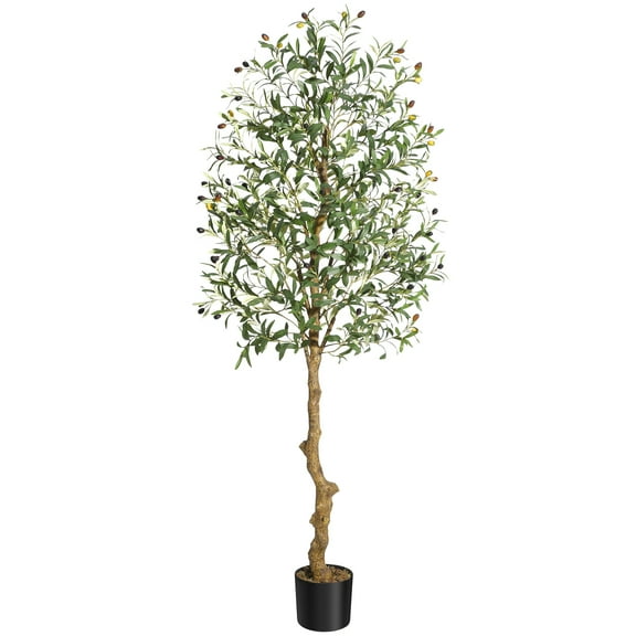 Olive Trees Artificial Indoor, 6FT Tall Olive Tree Plants, Faux Olive Tree with Realistic Trunk, Leaves, Fruits for Home Office Decor