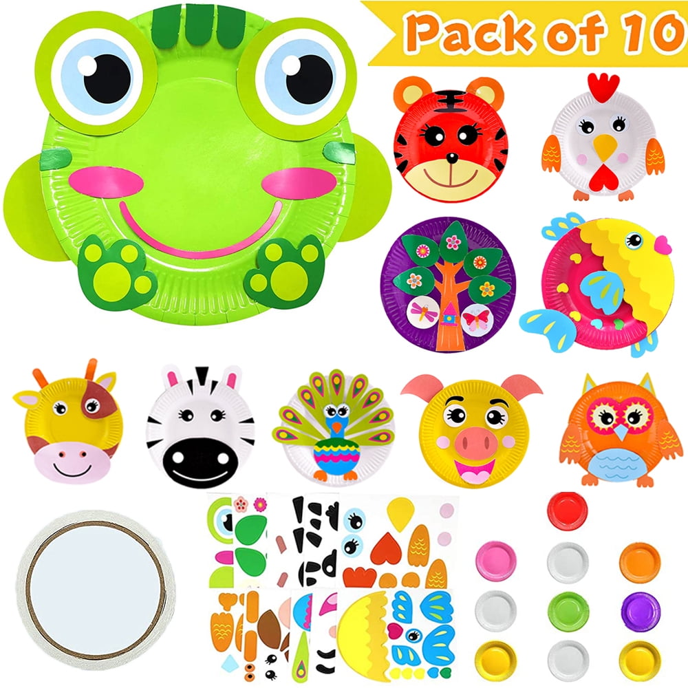 Lnkoo 10pcs Toddler Crafts Paper Plate Art Kit Arts and Crafts for Kids Boys Girls Preschool Easy Animal Plate Craft DIY Projects Supply Kit Creative