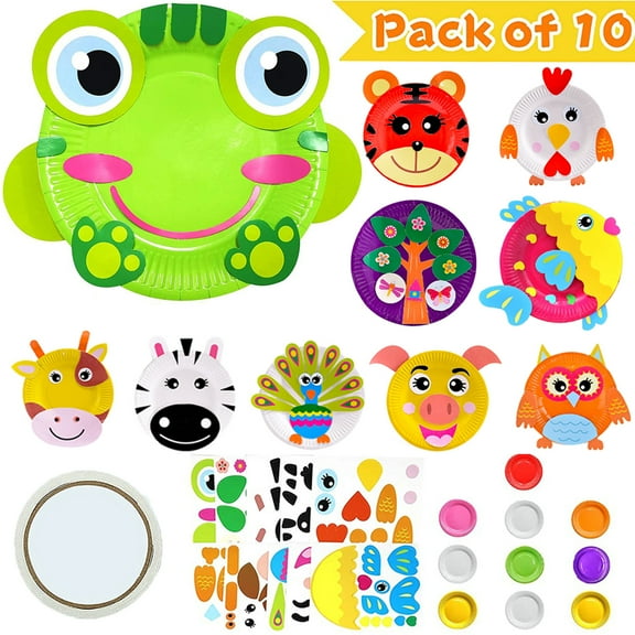 YIYOUZQT 10Pcs Toddler Crafts Paper Plate Art Kit Arts and Crafts for Kids Boys Girls Preschool Easy Animal Plate Craft DIY Projects Supply Kit Creative Home Activity Craft Party Groups Gift