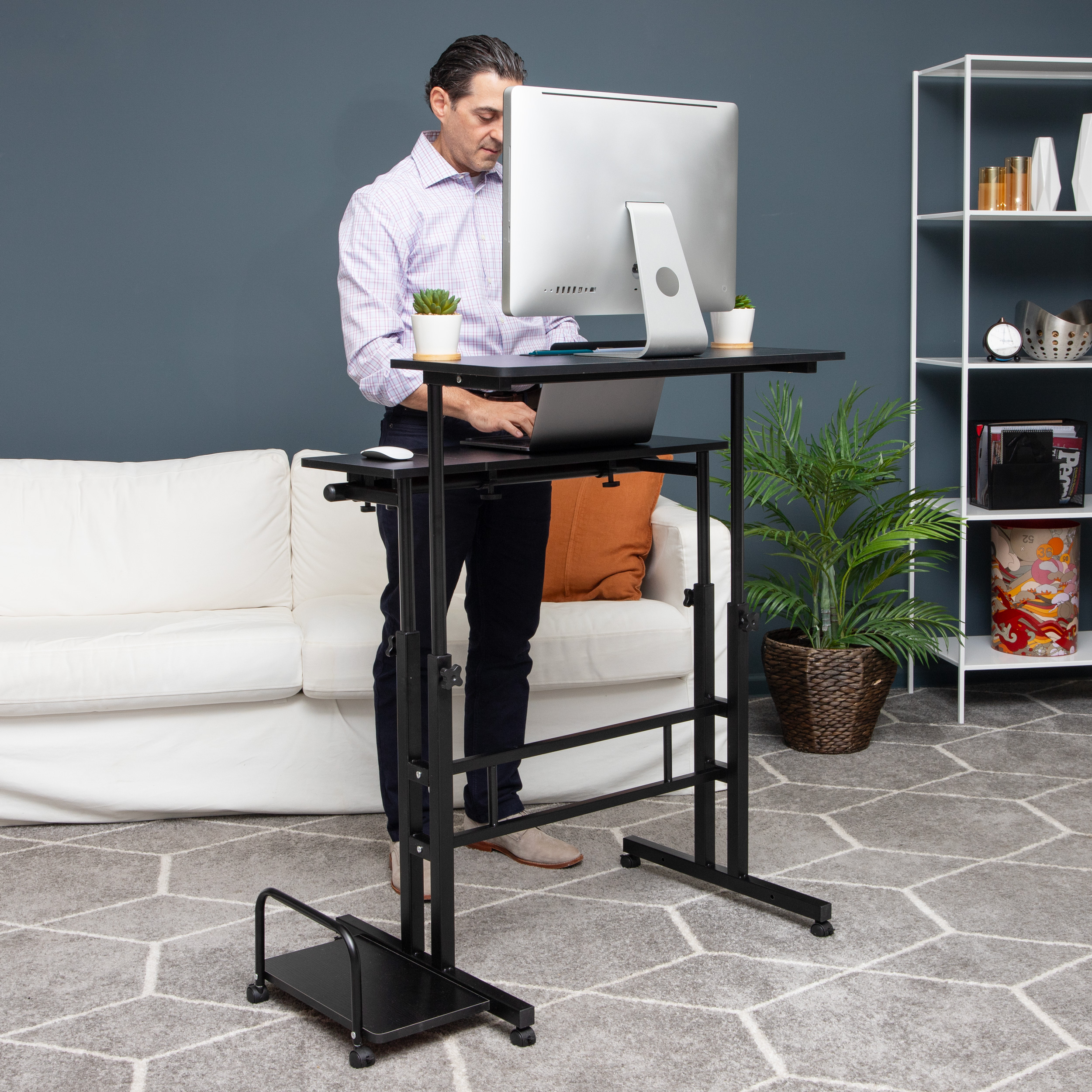 Mind Reader Mobile Sitting, Standing Desk with Side Storage, Black Best