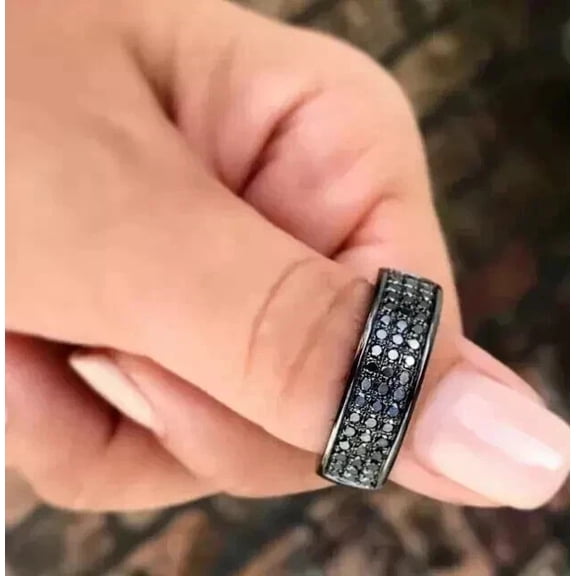Hitanshu Jewels 3Ct Round Cut Black CZ Eternity Band Ring 14K Black Gold Plated