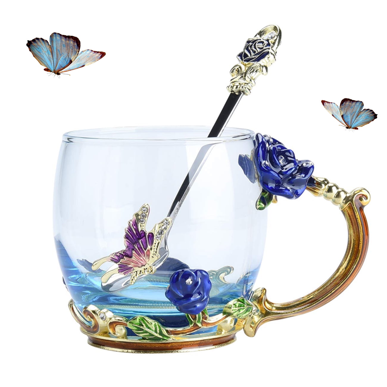 Download Peroptimist Enamel Flower Clear Glass Tea Cup with Handle ...