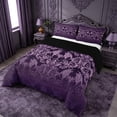 thumbnail image 2 of meiyoeat Vintage Damask Print Queen Comforter Set For Adults,Gothic Bat Comforter Sets Queen For Men Women, Purple Black,Black Reversible,3-Piece, 2 of 7
