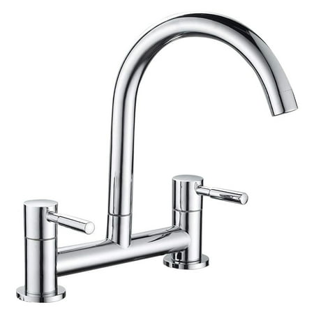 

Kitchen Sink Mixer Tap 2 Hole Kitchen Mixer Tap Dual Lever Bridge Faucet 180mm Centres Deck Mounted 1/4 Turn Swivel
